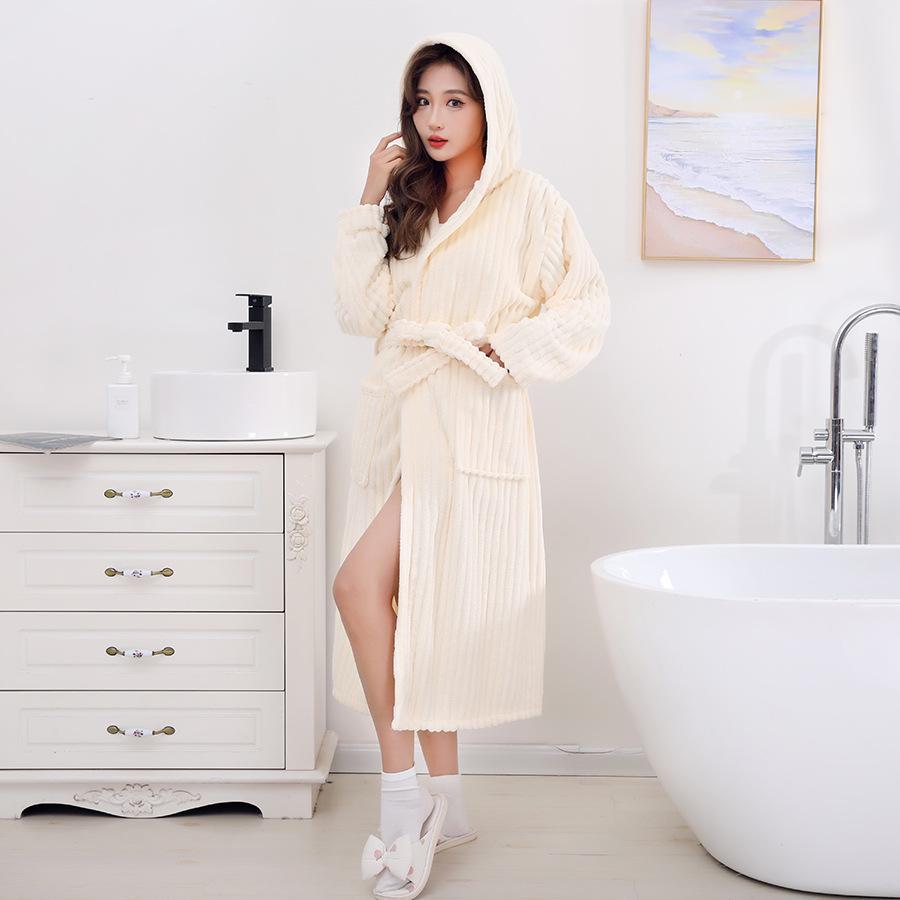 Halat de baie grosificat cu uscare rapidă din fleece de coral pentru cupluri - Absorbent și confortabil