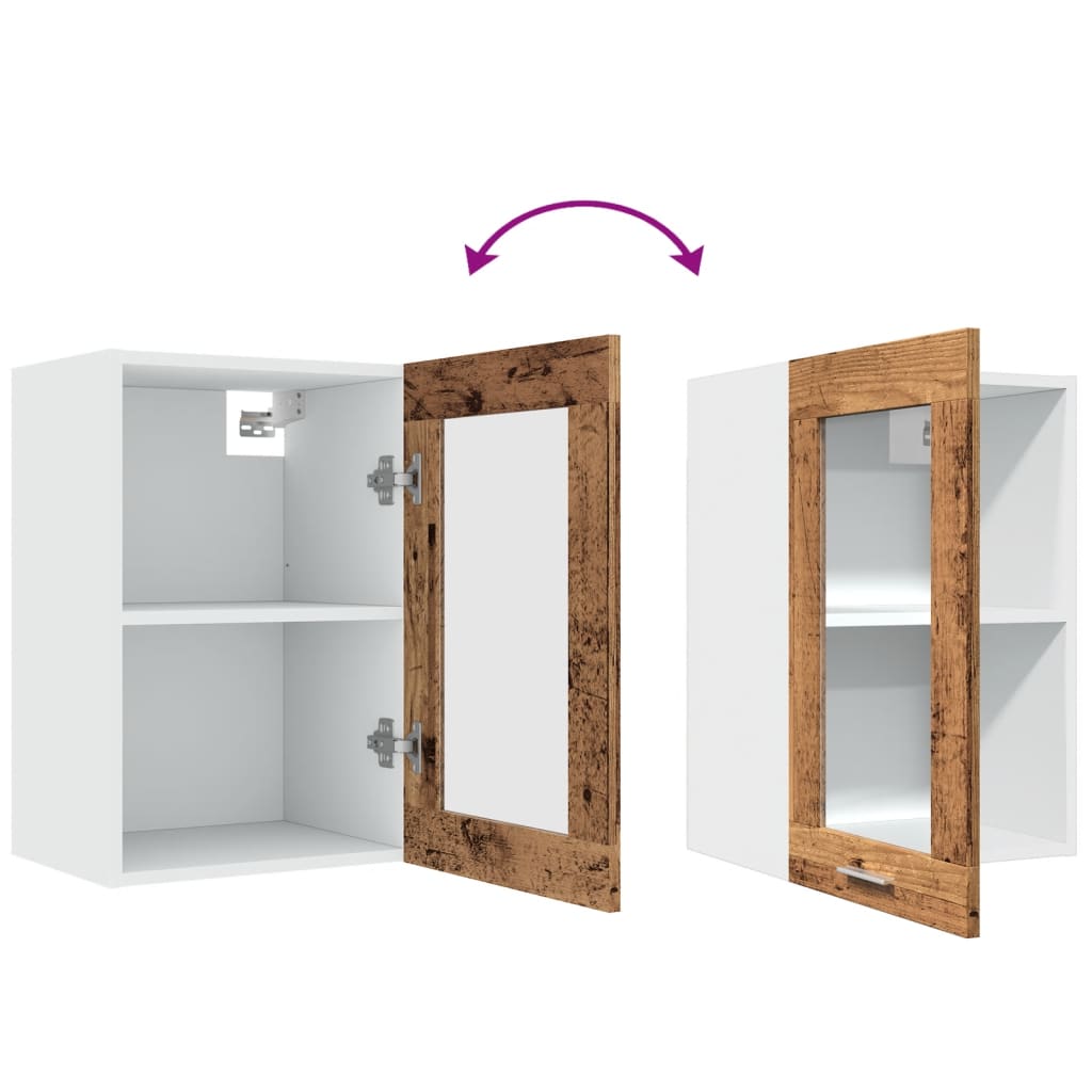 Lyon Wall Mounted Cabinet with Glass Door Vintage Wood Effect 40 x 31 x 60 cm Particleboard