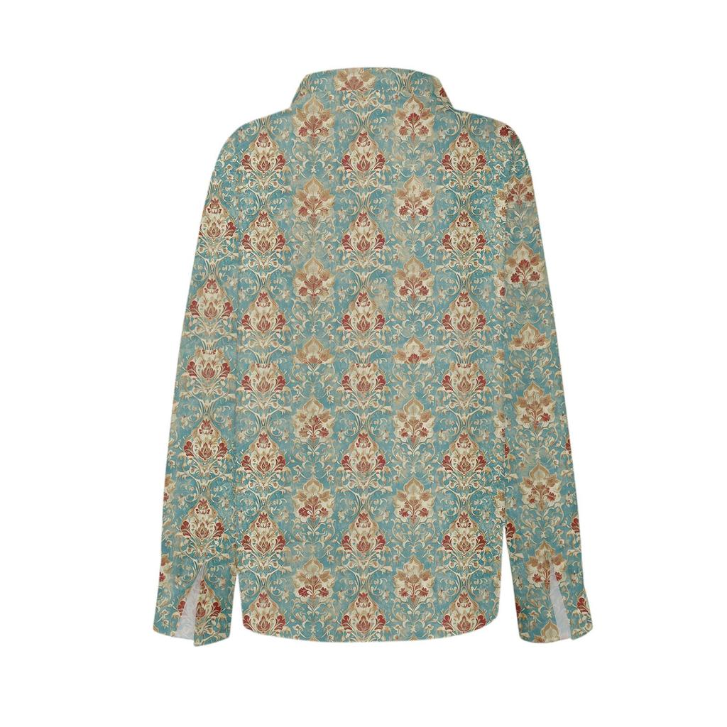 Women's Shirt With Floral Print Buttons, Long Sleeved Casual Regular Shirt  Blouses Casual Plus Size Basic Tops