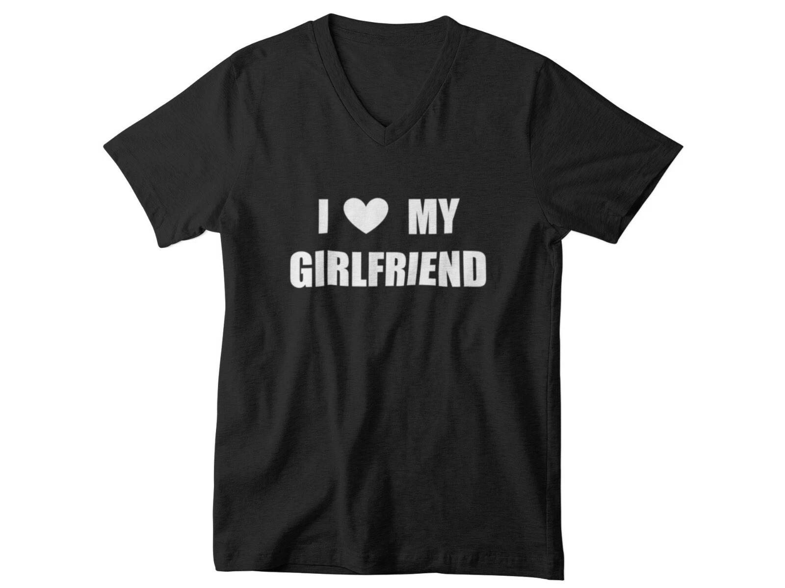 Mens V-neck I Love My Girlfriend T Shirt Valentine Gift Valentines Day T-Shirt L