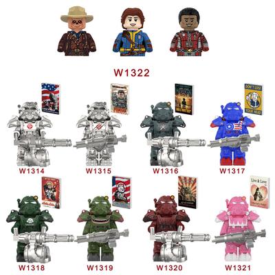 New BoS Game T60 Power Armor Army Officers Soldiers Figure Machine Gun Model Building Blocks Kids Toys Gifts Boys Girls Juguetes