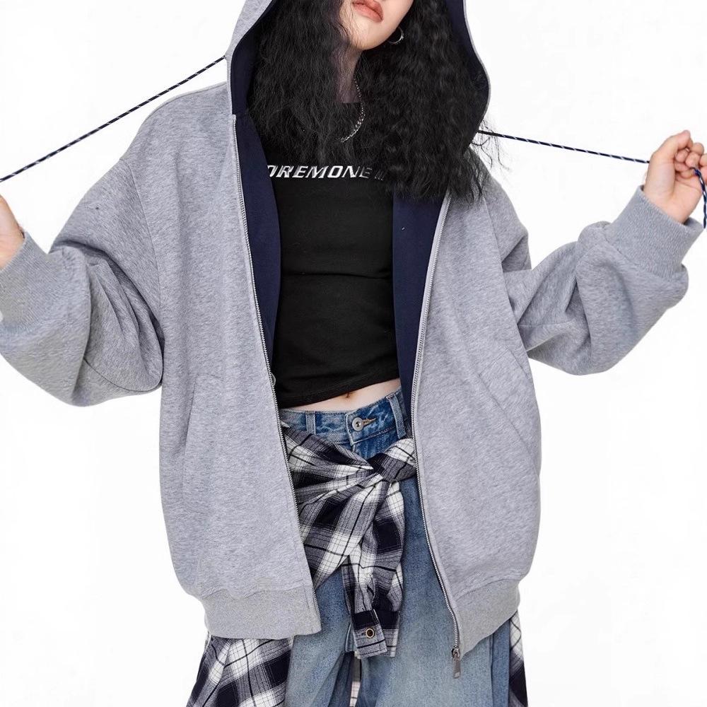 Unisex Retro Hooded Sweatshirt Jacket - Autumn 2025 Collection, Popular Loose-Fit Sport Cardigan Top