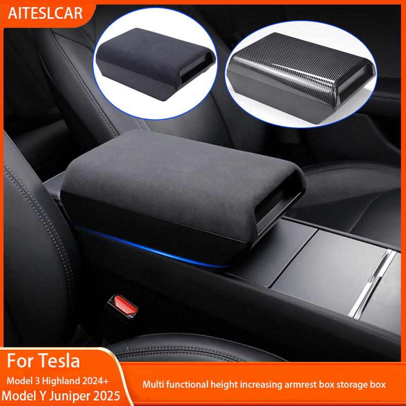 For Tesla Model Y Juniper 2026 Accessories Armrest Protector Box Cover Black Soft Suede Center Console Panel Pad Model 3/Y 2021
