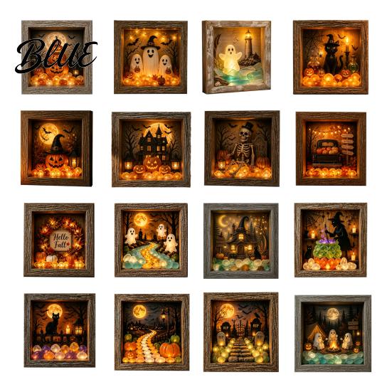 Unique Halloween Gifts Lighted Frame Ornaments Light Up Shadow Box Warm Ornaments Atmosphere LED Lights for Home Living Room Bedroom Decor