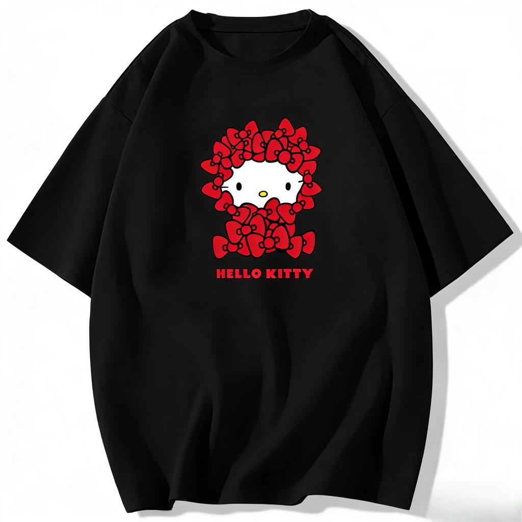 2026 New Hello Kitty Tee Soft Cotton Short Sleeve Crew Neck Cute Print Lightweight Summer Top for Women Daily Casual Wear