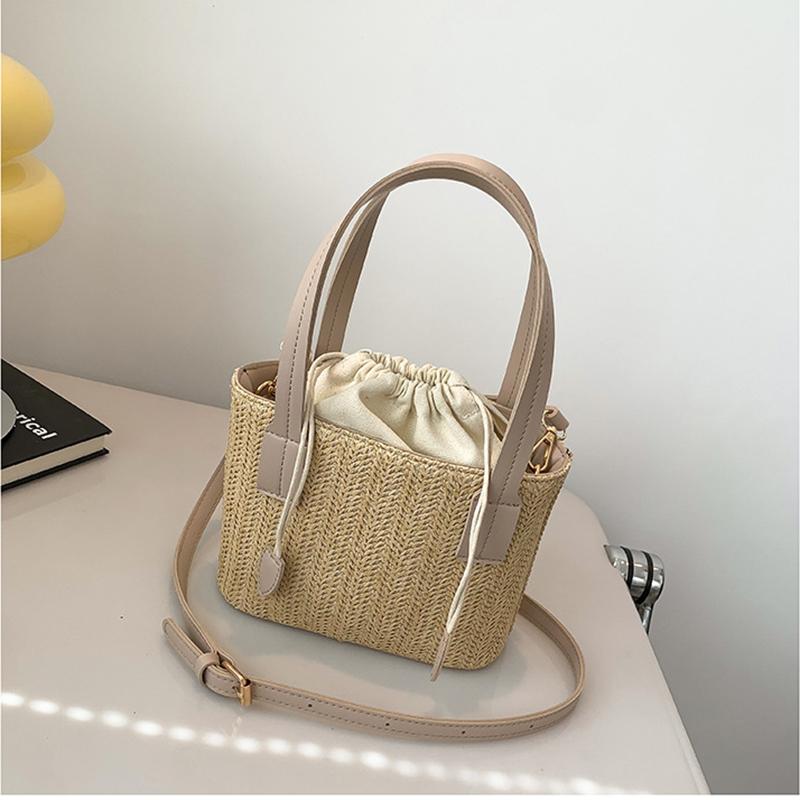 

Женская сумка-ведро для отдыха, плетеная из травы, на завязках, через плечо, женская дорожная сумка в стиле бохо для отдыха, пляжная сумка 20x9x14cm