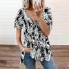 Women Square Neck Short Sleeve Blouse Watercolor Butterfly Floral Irregular Hem