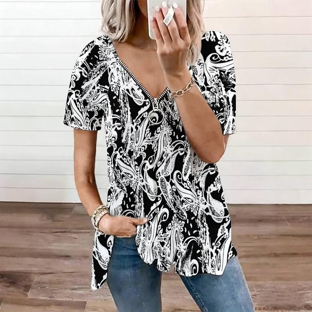 Women Square Neck Short Sleeve Blouse Watercolor Butterfly Floral Irregular Hem