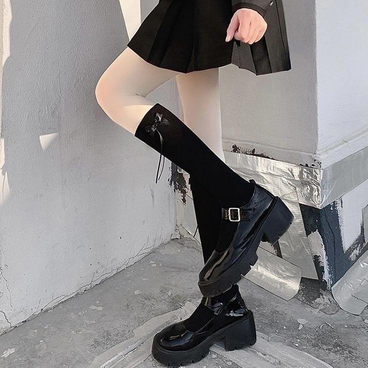White Jk Bow Calf Socks Niche Women Polyester Cotton Medium Long Tube Spring And Autumn Knee Half Leg Socks High Tube