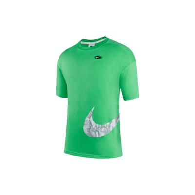 Printed Round Neck Short Sleeve T-Shirt With Large Swoosh, American Vintage, Regular Shoulder Women Tops Green DV3320-362