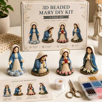 DIY Christian Beading Kit, 3D Beaded Jesus Virgin Mary Figurines Craft Set, Religious Figure Bead Art Kit for Adults Christian Gifts