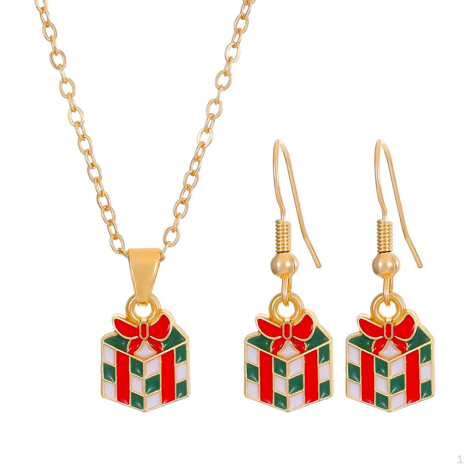 Christmas Necklace And Earrings Set Jewelry Dangling for Women Men Party Gifts Gift Box
