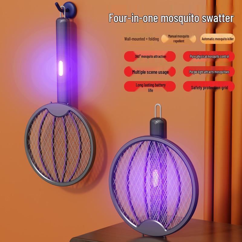 

Foldable 4-in-1 Rechargeable Electric Mosquito Swatter & Lure Light - Wall-Mounted Mosquito Killer for Home