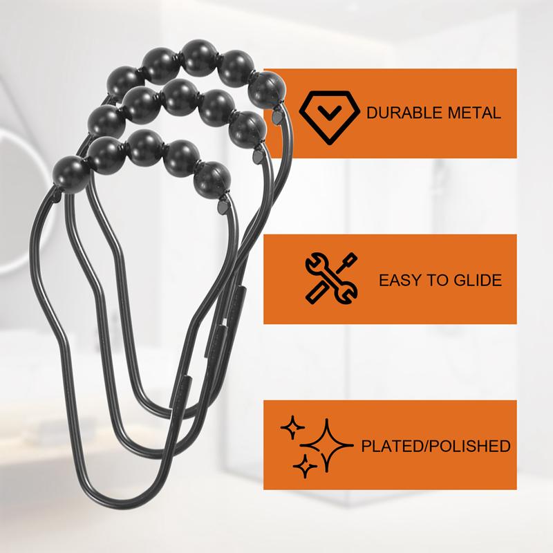 Shower Curtain Hooks Rings Metal Shower Curtain Hooks Rings For Bathroom Shower Rods Curtains Set Of 12 Black