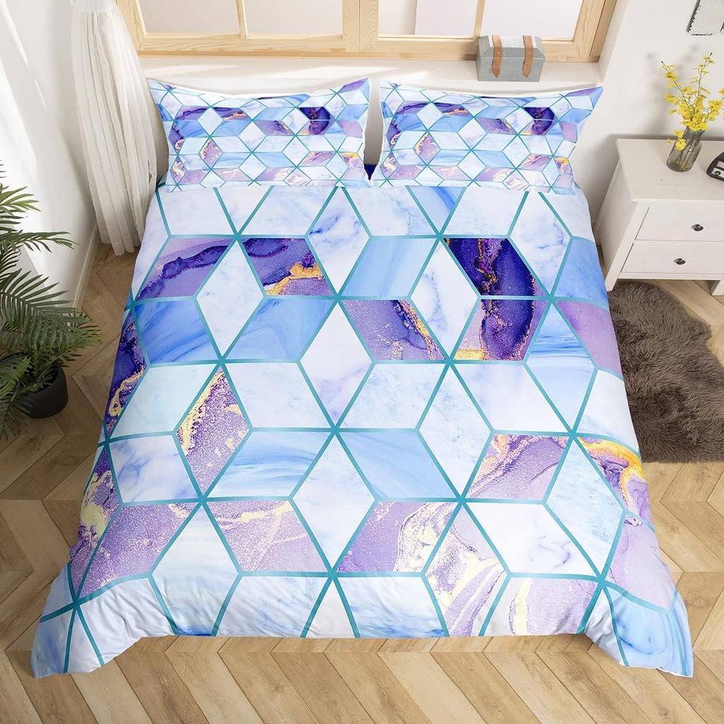 Marble Duvet Cover Queen Full for Kids Boys Girls Modern Luxury Marble Print Comforter Cover Geometric Cube Bedding Set 2/3Pcs