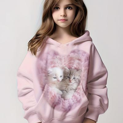 Children's Clothing Hoodies Long Sleeve Cartoon Cat Print Autumn Children Clothes Girl Kawaii Girl Top Outdoor Kids Girl Clothes