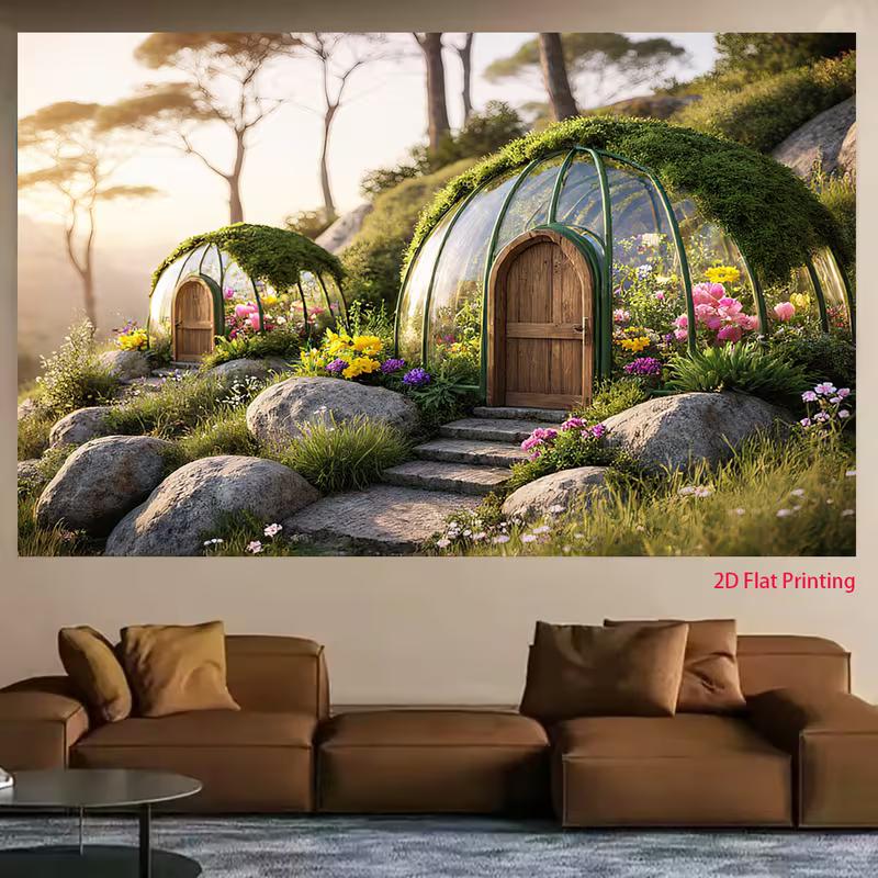 2D Fairytale Garden Backdrop 2D Enchanted Dome Glass House Wildflowers Photo Background for Photo Booth