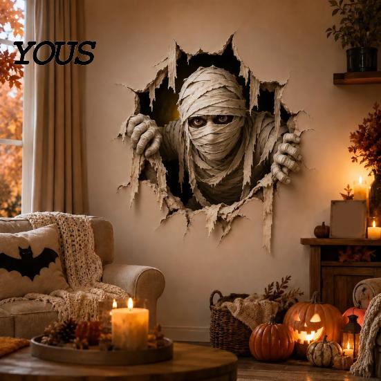 Reusable PVC Stickers for Walls Halloween Break-in 3D Wall Decals, Illusion Effect Spooky Breaking Through Decorative Decals Dormitory Sticker, Horror