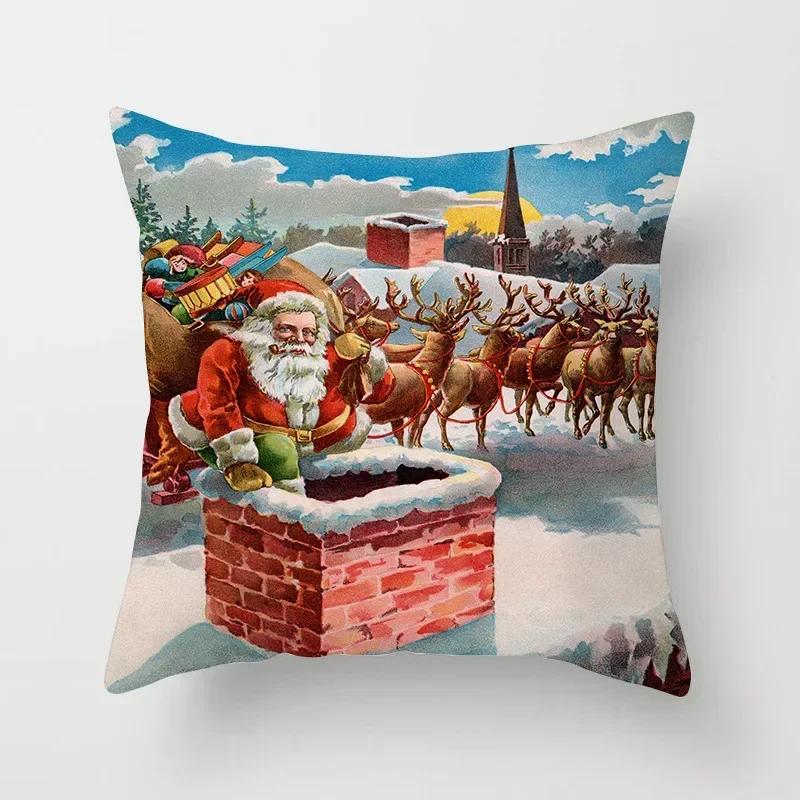 Merry Christmas Decoration Cushion Cover Angel Santa Printed Pillow Cover Holiday Farmhouse Home Decorative Pillowcase