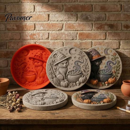 Flexible Silicone Casting Molds Stepping Stone Mold for Halloween DIY Garden Pathway, Reusable Concrete Cement, Sunflower Cat Pumpkin Art Decor Patio