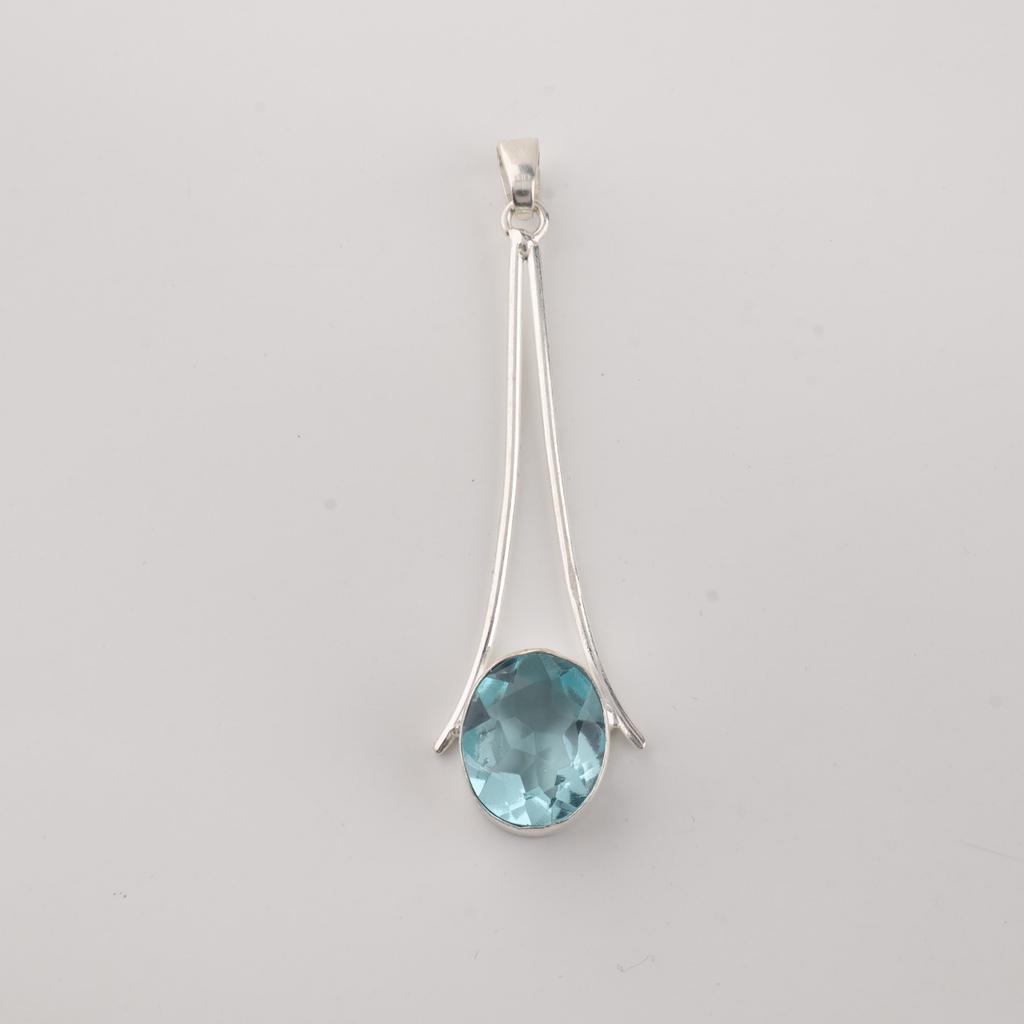 Sky Blue Topaz Gemstone 925 Sterling Silver Handmade Women's Jewelry Partywear Pendant 1.79" PP-69-13