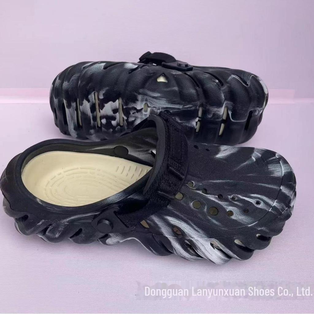 "Wave-Patterned Cross-Hole Beach Sandals - Non-Slip Unisex Summer Slippers"