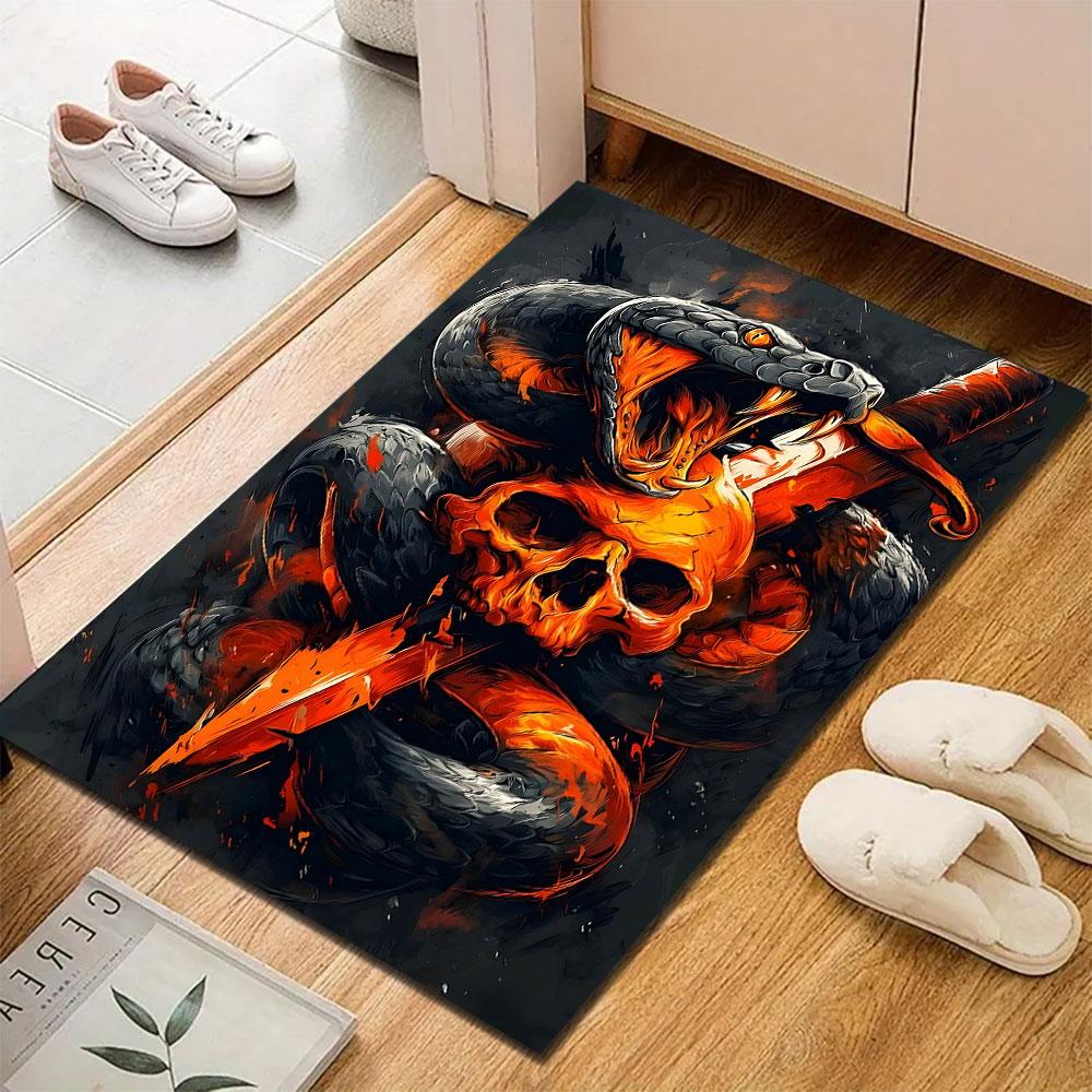 Fiery Snake and Skull with Sword Patterned carpet, suitable as a non slip play mat for the living room and bedroom sofa