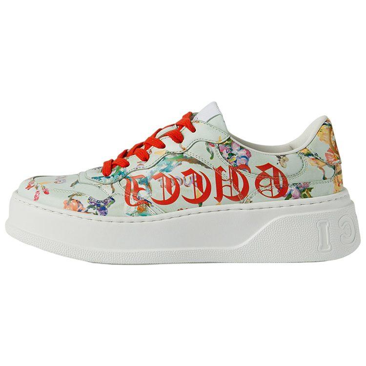 GUCCI Chunky B Soave Amore Cookies Shoes Leather Low top Stylish Skateboarding Shoes Women's Mint Green 710977 AAANZ 3936