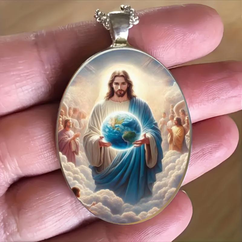 A light of faith Jesus holy blessing pendant Christian faith gift time gem glass pendant necklace suitable for men and women to wear every day