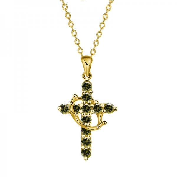 Rotatable Crown Rhinestone Birthstone Zircon Cross Choker Pendant Necklace for Women Cross Chain Christian Jewelry Prayer Gift