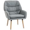Modern Living Room Armchair Double-Layer Padded Upholstered In Synthetic Leather Wooden Legs 68x74x89 Cm Grey