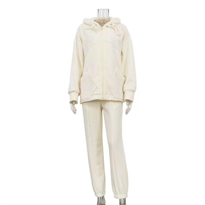 

Мода Ветер Новое поступление Модный худи на молнии Штаны Костюм-двойка Худи и комплект штанов Beige S