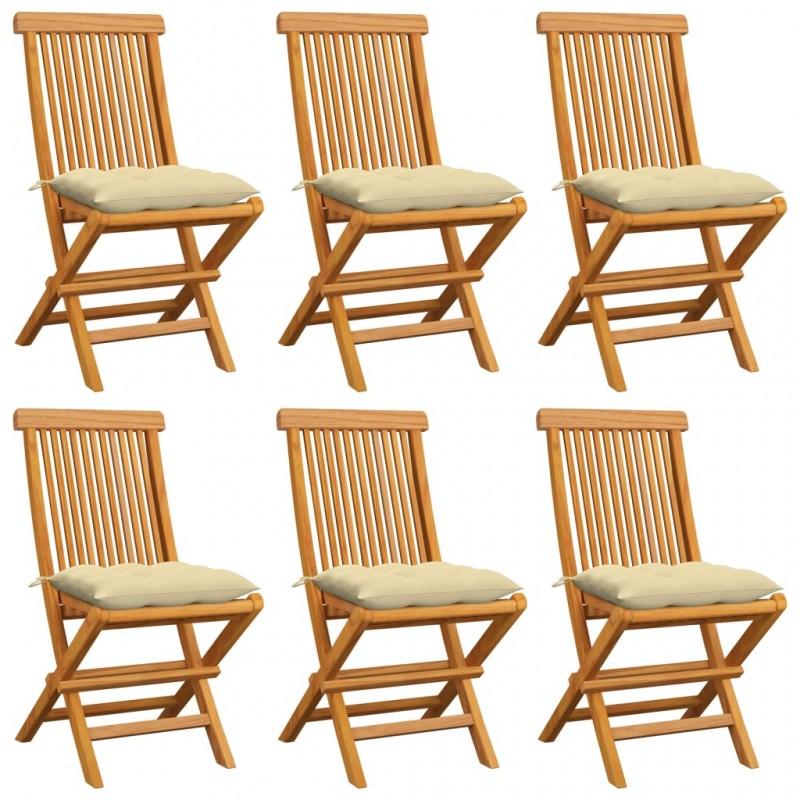 Day and Night - Day and Night Garden Chairs 6 Units Teak Wood with Cream White Cushions