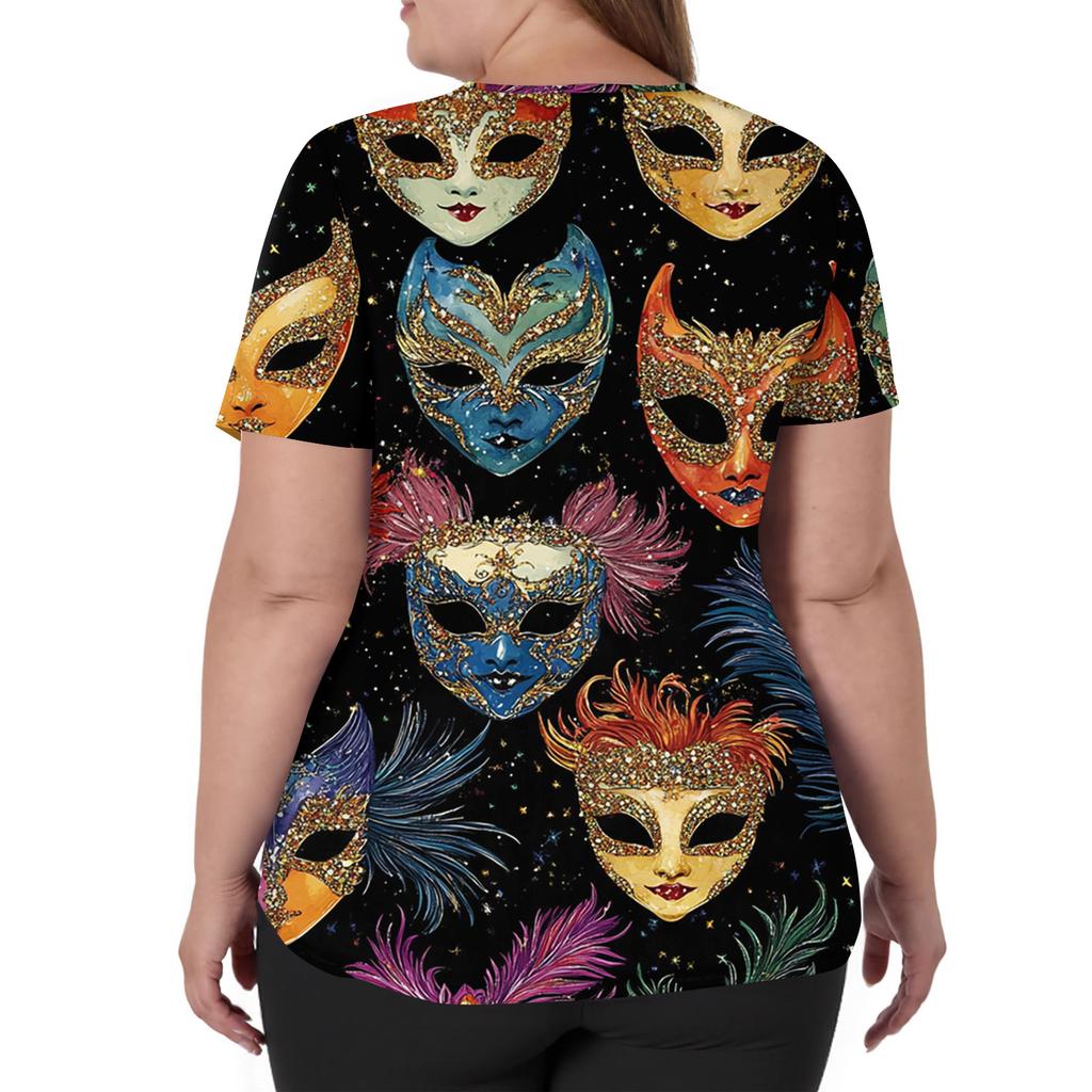 Women's Fashion V-Neck Short Sleeve Overalls With Pockets  Print Tops  Clothes