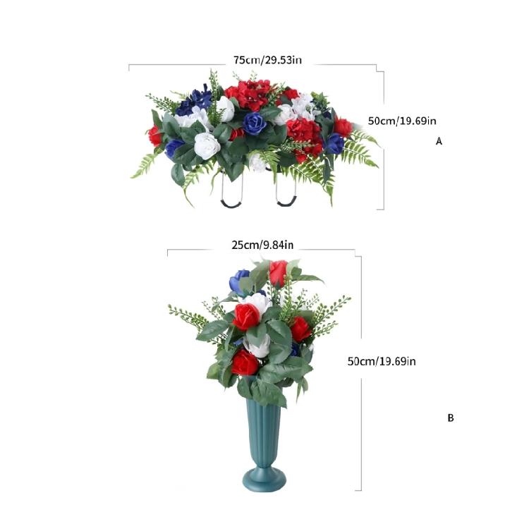 Memorial Grave Flower Saddles for Tombstone Artificial Cemetery Flower Bouquets with Vase for Graveyard Decoration