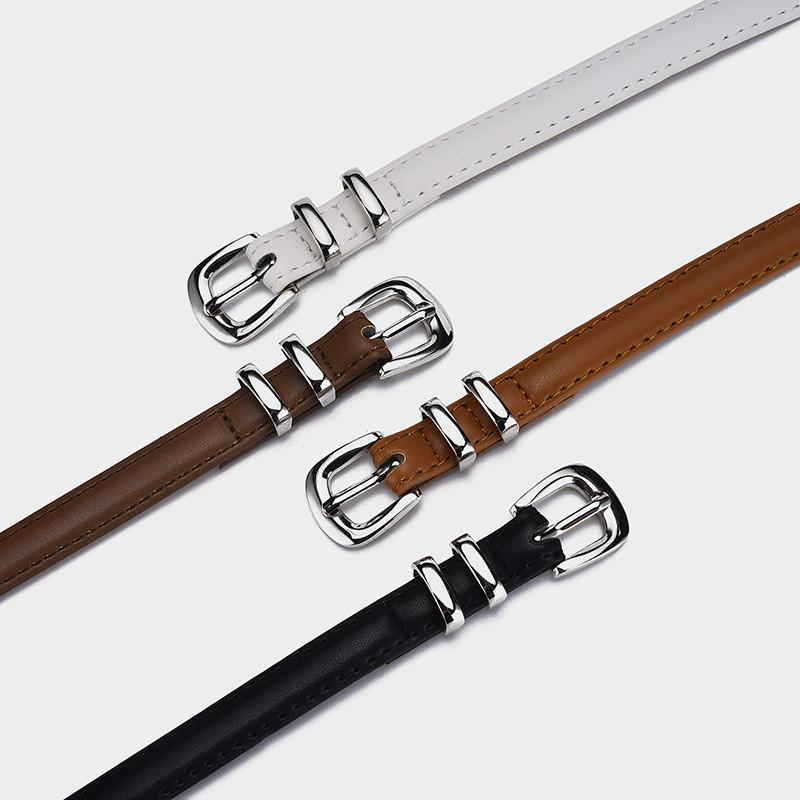 Versatile And Chic Women's Thin Pu Leather Belt Set With Elegant Silver Buckle