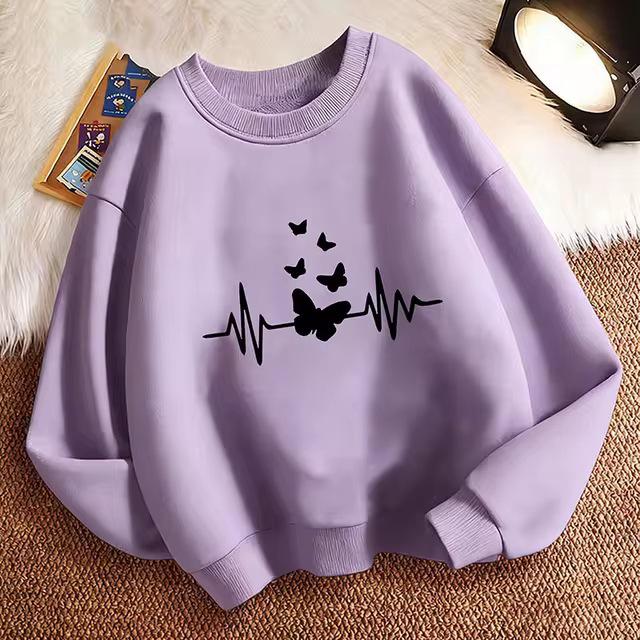 Retro Heart & Butterfly Pullover Hoodie for Kids - Boys & Girls Autumn/Spring Casual Sportswear
