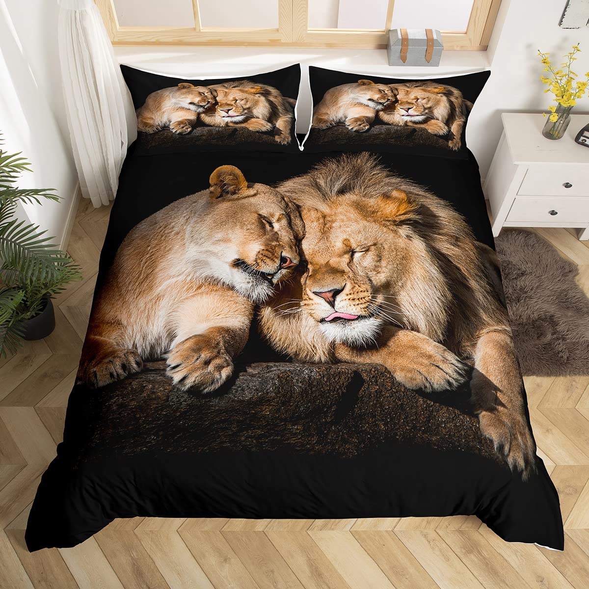

Lion Soft Duvet Cover Set Microfiber Couple Beding Set for Young Boys Tens 3D Animal Print Warm Comforter Cover African Wildlife Comfortable Quilt 100*200cm Single