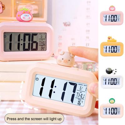 Alarm Clock with Backlight Power Saving Timing Function One Click Snooze Pink Strawberry Design Desktop Electric Digital Clock for Learning