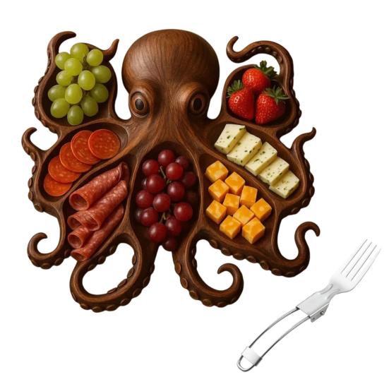 Octopus Charcuterie Platter with Fork Ocean Themed Cheese Board Tray for Meat