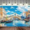 Venice Grand Canal Tapestry, Rialto Bridge and Gondolas 2D Printed Backdrop for Travel Themed Home Deco