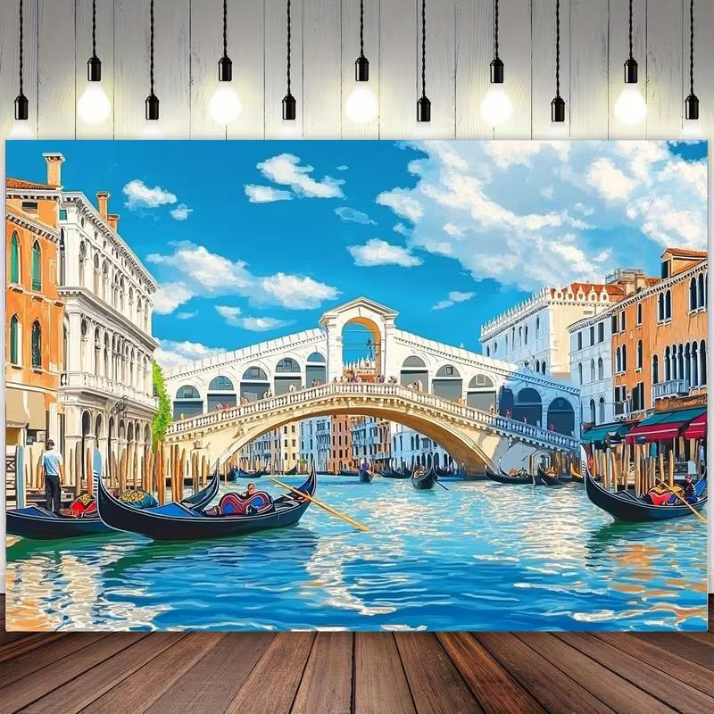 Venice Grand Canal Tapestry, Rialto Bridge and Gondolas 2D Printed Backdrop for Travel Themed Home Deco 47.2x31.5inch/120*80cm