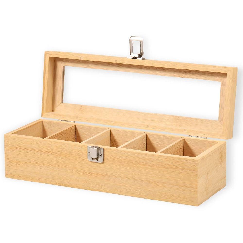 Wooden Tea Bag Storage Boxes 5/9 Grids Acrylic Lid Jewelry Organizer Dustproof Rectangular Tea Box Holder Kitchen Bar