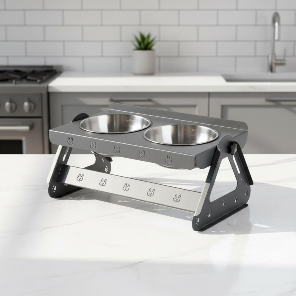 Adjustable Elevated Pet Feeding Stand with Stainless Steel Bowls Ergonomic