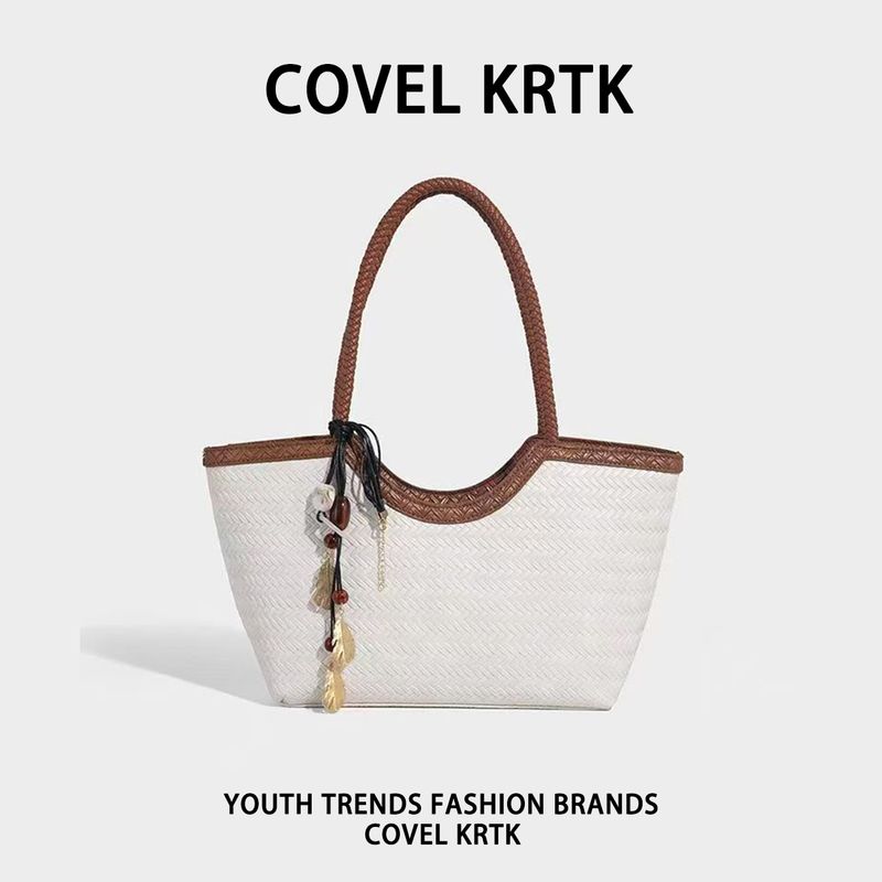 

Covel KRTK Fashion High-Grade Large Capacity Tote Bag Elegant Commuter Handbag Waterproof All-Match Lightweight White [additional purchase and gift pendant]]