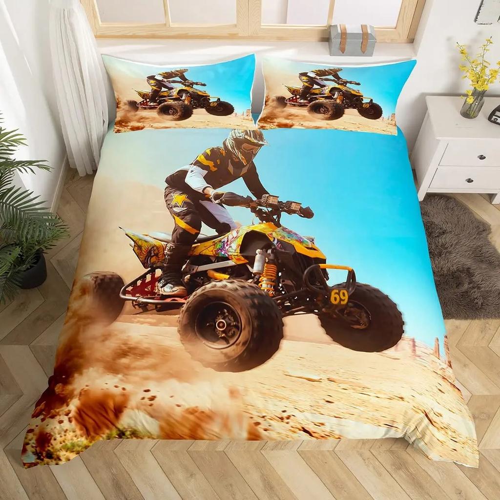 Cool Motorcycle Rider Duvet Cover Set,Extreme Sport Autocycle Comforter Cover With Pillowcase Graffiti Microfiber Quilt Cover