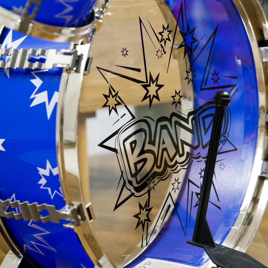 Drum Set for Children +3 Years with Drums, Bass Drum, Cymbal, Pedal and Drumsticks Star Theme Design 65x22x57 cm Blue