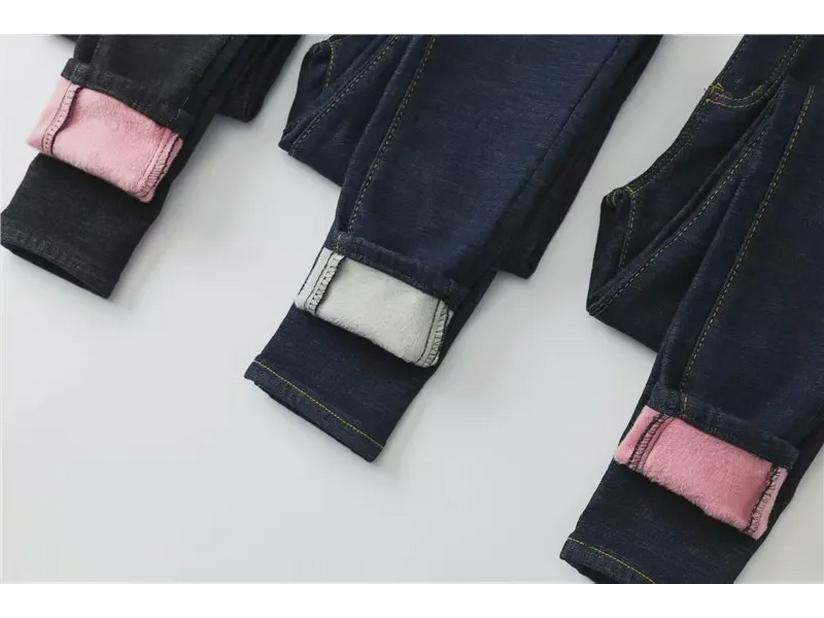 Plush High-Waisted Slim Fit Winter Jeans for Women - Korean Style Pencil Pants