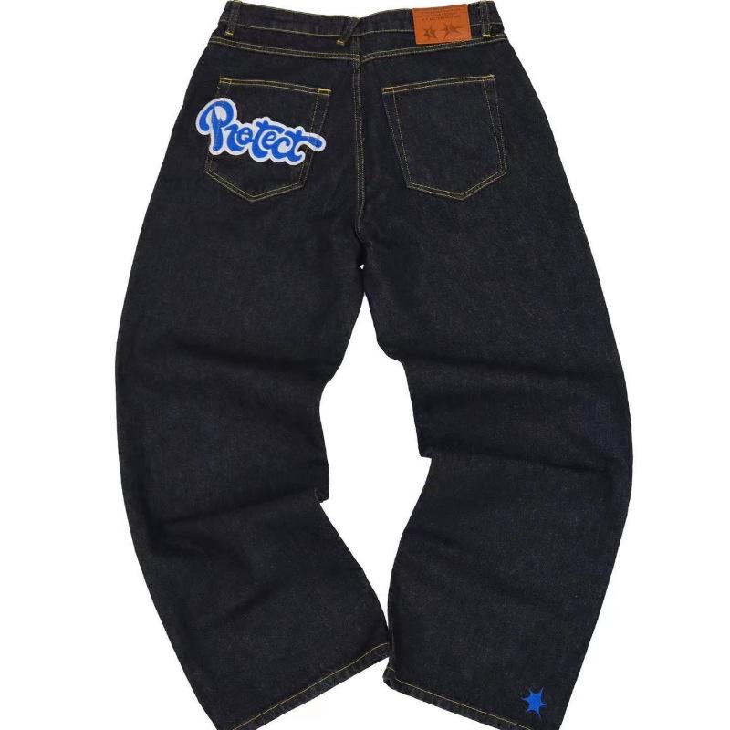 Новые американские джинсы High Street Hip Hop Trendy Brand Star Letter Printing, мужские прямые повседневные широкие штанины