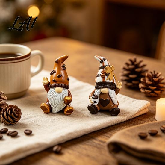 Cute Goblin Statue Mini Resin Coffee Gnome Ornaments Sitting Bean Figurines Lover Decor for Shop Kitchen Shelf Tabletop Decorations Bar Counter